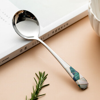 Onlycook304 stainless steel spoon korean soup spoon tableware soup spoon rice spoon uv printed embossed handle color geometric / single (color in the second picture)