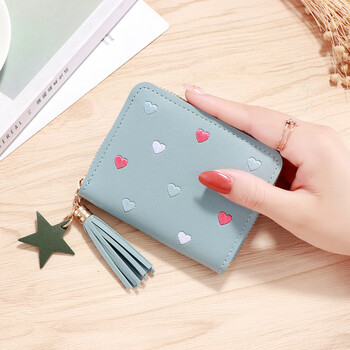 Changyin girly heart cute women's short korean style small coin purse student wallet simple fashion zipper small card holder light blue