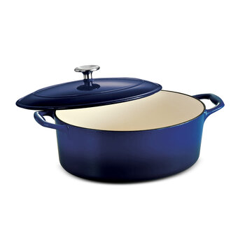 Tramontina 5.2l oval cast iron dutch oven, blue non-stick, universal for induction cookers