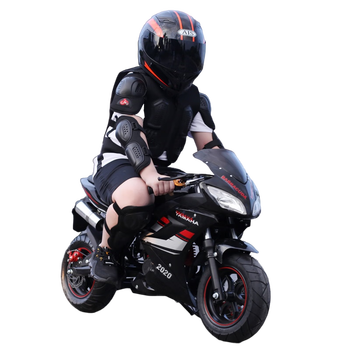 Langchuang motorcycle 49cc electric start two-wheeled mini large and medium-sized running children and adults mini sports car party racing fuel model black 8-inch vacuum tire big wheel (one-button electric start model)