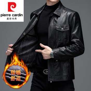 Pierre cardin high-end genuine leather men's motorcycle leather jacket haining spring and autumn new sheepskin jacket lapel men's top black) velvet l 175/88a - recommendation (120-140