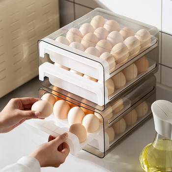 Rongkuo egg refrigerator housewife egg storage box home kitchen egg box holder food preservation box drawer type egg storage box 32 grids