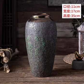 Jingdezhen ceramic vase ornaments living room flower arrangement floor-standing high-end flower pot large retro clay pot water culture chinese style spotted green tall number (excluding flowers) can be grown in water