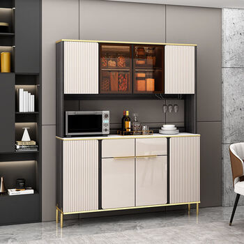 Yue'anju 2025 new light luxury solid wood sideboard integrated wall wine cabinet multi-functional italian slate storage cabinet modern simple light luxury 80cm sideboard_ install by yourself