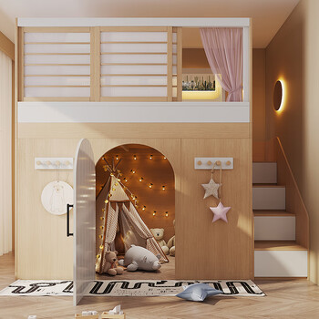 Wen yijia children's paradise secret base bunk bed duplex second floor tree house castle upper bed and under cabinet cloakroom upper and lower secret base + ladder cabinet 1200mm*2000mm