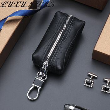 Luxuntika cowhide key bag men's car key bag men's genuine leather mini key case women's universal mini bag black leather grain a