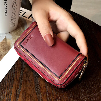 Kuqi kangaroo (kuqidaishu) genuine leather key bag for women, compact and simple internet celebrity mini storage key bag large capacity key bag for home use exquisite trendy wine red