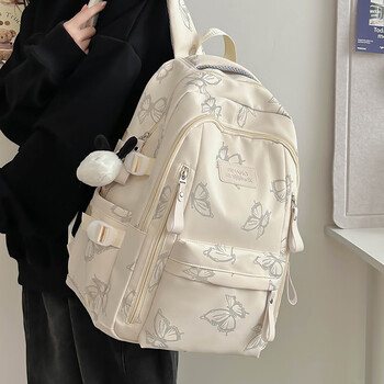 Jungle bird japanese school bag female ins simple versatile luminous backpack high school junior high school students large capacity computer backpack white puppy head