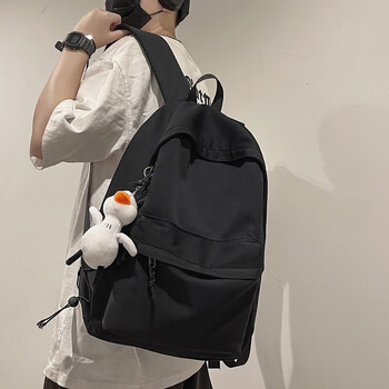 Xingxi backpack, male high school student school bag, female backpack, large capacity, fashionable and simple casual travel bag, college student computer bag, black single bag (without pendant)