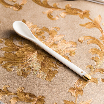 Mlcriyg hotel phnom penh ceramic spoon spoon small spoon coffee spoon long handle household seasoning spoon dessert spoon gold long handle dessert spoon (2 pieces)