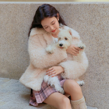 Leding's new winter style korean commuting invisible button design imitation fur jacket soft waxy plush top french oak brown (ready in stock) m