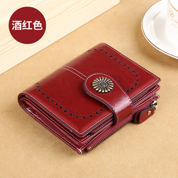 Gorola women's wallet short genuine pickup bag coin purse small wallet female wallet student women's multifunctional large capacity burgundy