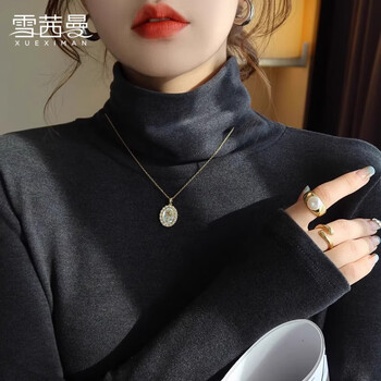 Xue ximan high collar basic base layer for women spring style double-sided brushed pile collar versatile long-sleeved top base layer