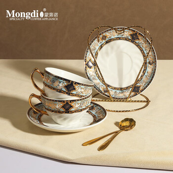 Mongdio coffee cup set european thread baroque cup latte black tea small exquisite coffee cup baroque (2 cups 2 saucers 2 spoons + heart-shaped stand))