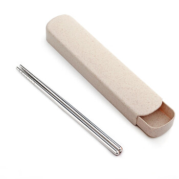 Chuge high-quality single-person stainless steel portable tableware set chopsticks three-piece set fork spoon chopstick box student storage box chopsticks + wheat box random color