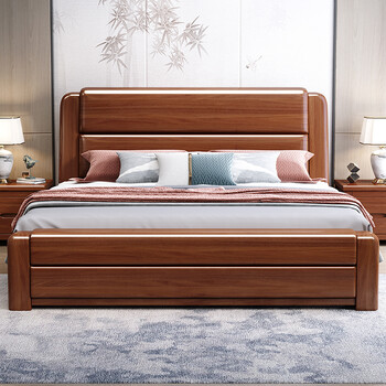 Maiyayue walnut solid wood bed double bed chinese modern simple economical high box drawer storage bed bedroom large bed walnut bed 1500*2000mm frame style
