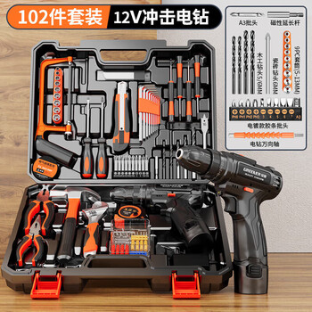Greener hand electric drill rechargeable household combination multi-function electric drill tool box set 12v two-speed electric drill 21v impact drill 12v two-speed electric drill 102-piece set