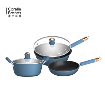 Corning (visions) corning ekco will blue micro pressure wok pot set ekco will blue 3-piece set