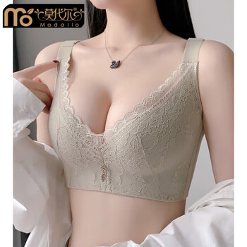 Modal push-up bra for women with small breasts, auxiliary breasts, anti-sagging, sexy wire-free bra, push-up adjustable bra, card gray green (single piece) 70a 32, thin at the top and thick at the bottom 1.5cm
