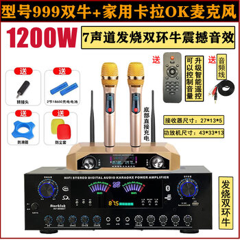 Starklok 5-channel power amplifier home high-power power amplifier ktv fever heavy bass digital 7-channel 5.1 power amplifier 999 shuangniu 1000w dual charging u-segment fm microphone 999 shuangniu 1000w+ home karaoke rechargeable microphone