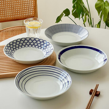 Siyue japanese-style plates, household dishes, ceramic dinner plates, cold dish plates, high-looking underglaze color tableware, mixed colors, 4 large plates