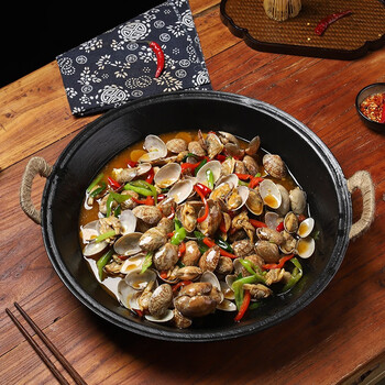 Xia laoda frying pan, flat-bottomed iron pot, cast iron barbecue plate, barbecue pan, ancient method, handmade iron pot stickers, fried buns, special pot 36cm