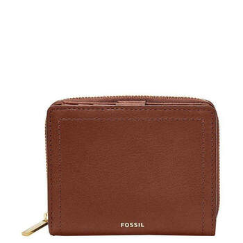 Fossil/fossil women's wallet bi-fold zipper leather business portable daily 5783932 luxury fashion brand brown