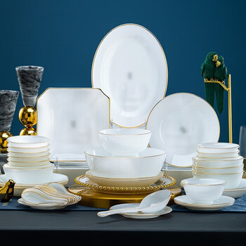 Zirui jingdezhen tableware and dishes set for home light luxury simple pure white high-end jade porcelain tableware home gift 52 pieces of white jade porcelain (10 people)