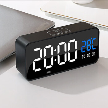 Qian meng smart alarm clock led digital electronic clock living room wall clock simple large screen desk clock bedroom clock for students only mysterious black - rechargeable simple model