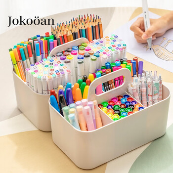 Poly cute marker pen holder large capacity brush storage box all-in-one multifunctional book desktop student painting pencil handle basket milky white 5-gate model (25*15*10.5cm)