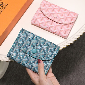 Sephoron dog tooth ultra-thin lightweight short wallet 2026 fashion new zipper coin purse women's folding small wallet card holder aqua blue