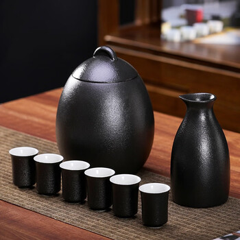 Shilu chinese-style slightly drunken wine warmer set wine glass hot pot home retro wine boiler yellow wine warmer wine warmer ceramic black pottery wine warmer 6 cups