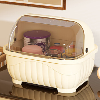 Jokooan baby tableware storage box with lid dust-proof bottle storage box baby supplies drain and dry storage rack storage cabinet cream color visual search dust-proof and insect-proof pull-out drain board