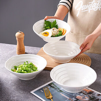 Jie yajie ceramic soup bowl large household pure white ramen bowl underglaze color 8-inch large bowl soup basin instant noodle bowl 4 pieces