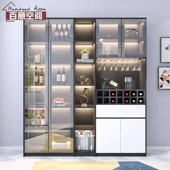 Baiyi space living room glass wine cabinet home wall sideboard light luxury simple multi-function small wine cabinet kitchen tea cabinet a01 black oak color without light length 800