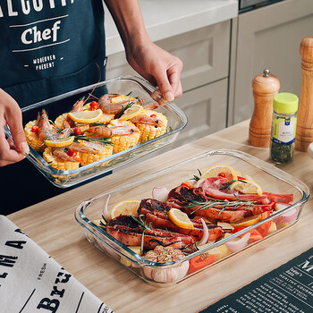 Genas rectangular heat-resistant glass baking pan for oven, microwave oven special fish plate dinner plate 1.6l