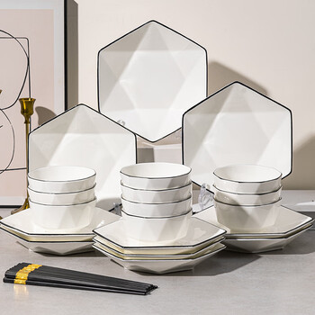 Shangxingzhi is a bowl set, bowls, plates, tableware, underglaze color tableware, a complete set of nordic ceramic bowl sets, simple rice bowls, plates, chopsticks, 30 pieces, 10 bowls + 10 hexagonal plates + 10 chopsticks
