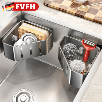 Fvfh german suction cup sink drain rack new kitchen rack wall-mounted punch-free water filter blue rag storage artifact gun gray 1 pack triangular sink drain rack