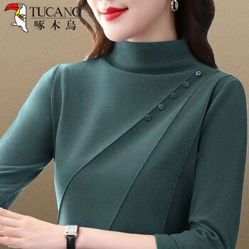 Woodpecker mom half-high collar german velvet double-sided velvet plus velvet thickened foreign style inner and outer bottoming shirt for women autumn and winter long-sleeved top dark green double-sided velvet 2xl recommended 120-135 pounds