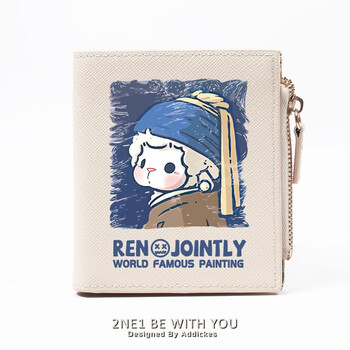 Flo cat raised a sheep co-branded with world famous paintings cute cartoon trendy brand teenage college student wallet female short coin purse niche design internet celebrity ins style couple style high school student off-white sheep pearl girl