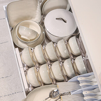 Kangmo bowls, plates, and tableware for home use, simple, light, luxury, and high-end ceramic tableware and dishes set, misty rain fantasy 36 pieces