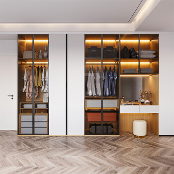 Lin's whole house customization, custom wardrobe, bedroom wardrobe furniture customization, whole house customization wardrobe, home bedroom, modern simple flat door combination cloakroom, overall customization, privilege deposit