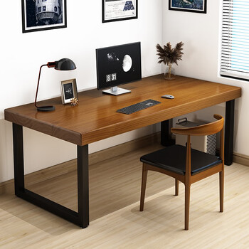 Besta solid wood computer desk desktop home desk bedroom learning writing office game steel wood table can be customized yellow brown 5cm solid wood thickened version 140cm long 60cm high 75cm real wood without veneer