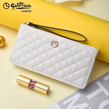 Goldlion wallet women's 2025 new long genuine leather mobile phone bag fashionable diamond handbag women's zipper large capacity clutch white officially authorized - one fake will be fined ten