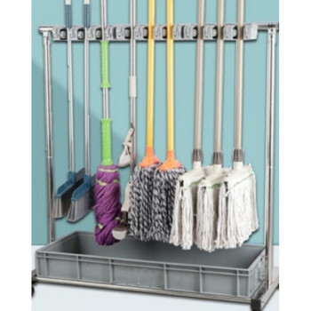 Gjxbp stainless steel floor-standing movable mop rack balcony cleaning tool storage and organization mop mop rack hanging on both sides 10 hanging 12 hook stainless steel plate moving wheel
