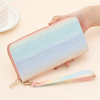 Woodpecker (tucano) women's new large capacity gradient wallet beach color mobile phone bag shopping clutch bag single zipper pink