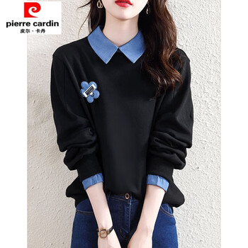 Chujing doll collar bottoming shirt for women, autumn and winter style, fashionable and age-reducing, plus velvet and thickened shirt collar, fake two-piece top, black xl