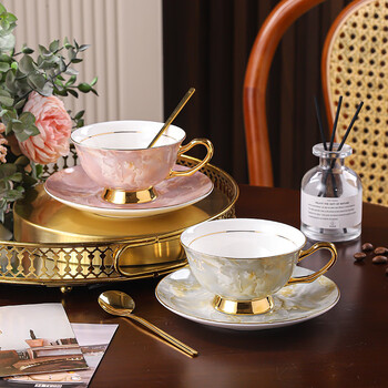 Zhengye european high-end bone china coffee cup gift box set light luxury ceramic cup couple pair of cups wedding gift for newlyweds