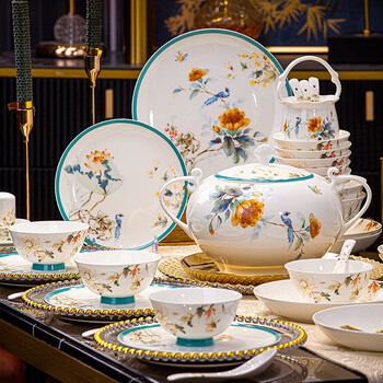 Guanpu underglaze color tableware set jingdezhen dish set household chinese-style ceramic bowls and chopsticks bone china tableware