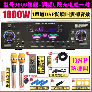 Starklok 5-channel power amplifier home high-power power amplifier ktv fever heavy bass digital 7-channel 5.1 power amplifier 999 dual cow 1000w dual charging u-segment fm microphone 9900dsp1600w+ gold charging fm u-segment microphone